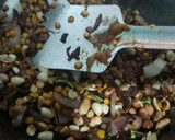A picture of step 1 of Onion Uthappam with sambar or chana dal peanut chutney.