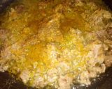 A picture of step 3 of Turmeric rice with minced meat and vegies.