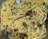 A picture of step 7 of Carbonara Pasta.
