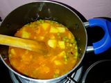 Boiled rice served with minji stew and potatoes