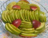 A picture of step 5 of Green Apple chat with honey and mustard dressing.