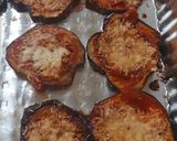 A picture of step 5 of Tina's quick eggplant parmesan.
