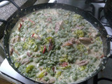 Spatzles verdes con una salsa zarpada muy rica