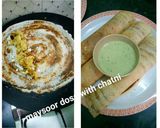 A picture of step 5 of Mysore dosa with coconut chutney.