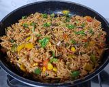 A picture of step 3 of Mexican rice pulao.