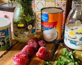 A picture of step 1 of Strawberry Coconut Milkshake with a hint of Mint.