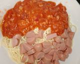 Hình bước làm 4 của món Mì spaghetti thịt bằm + xúc xích