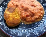 A picture of step 4 of Mother’s pork steak in breadcrumbs with cheese and tomatoes.