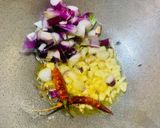 A picture of step 2 of Pyaj patta with chana dal (Onion leaves with split chickpeas).