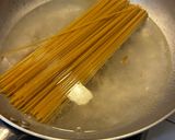 A picture of step 2 of Pan-Fried Spaghetti with Taggiasca Olives and Salted Cod.
