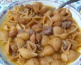 A picture of step 7 of Shell Pasta Soup with Ground Beef.