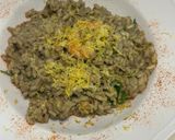 A picture of step 3 of Risotto with Squid Ink and Shrimp.