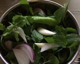 A picture of step 3 of Chicken biryani with mint chutney.