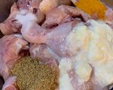 A picture of step 1 of Methi Chicken (Chicken in fenugreek gravy).