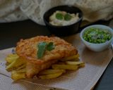 A picture of step 7 of Fish & Chips with Tartar Sauce & Mushy Peas.