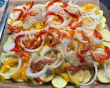 Une image de l'étape 12 de Gratin de courgettes jaunes et poivrons bicolores au jambon, mozzarella et crème de parmesan.