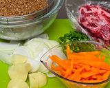 A picture of step 1 of Uzbekistan Buckwheat Beef Plov.