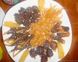 A picture of step 12 of Orange peels- dates and raisins chocolate candy.
