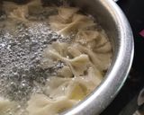 A picture of step 5 of Fresh farfalle(bow-tie/butterfly) pasta with roasted yellow pepper alfredo sauce.