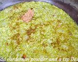A picture of step 3 of Doodh ka halwa bottle hours halwa no milkmaid milk powder.