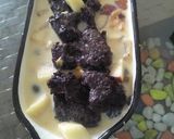 A picture of step 1 of Fruit Custard and hot chocolate cake (two in one sweet)hot cake with cold fruit custard.
