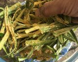 A picture of step 4 of Kurkuri Bhindi Fry/ Deep Fried Crunchy Okra slices.
