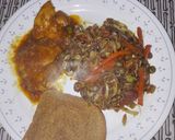 Foto del paso 5 de la receta: Pollo a la cerveza acompañado con verduras con camarones al wok