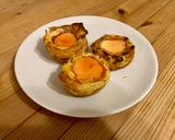 A picture of step 5 of Portuguese custard tarts (natas)with blood orange caramel.