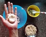 A picture of step 3 of Paneer hungcurd bullets.