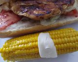 A picture of step 3 of BBQ chicken panino with buttered Corn on the cob.