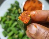 A picture of step 3 of Bhindi ke pakode.