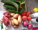 A picture of step 1 of Matoke and beef.