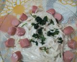 Foto del paso 5 de la receta: Fideos entrefino con salsa blanca con queso y salchicha 😋