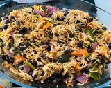 A picture of step 5 of Mexican rice in oven.