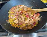 A picture of step 4 of Chicken & Hotdog Fried Rice Recipe.