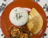 A picture of step 4 of Steamed Eggs w/ rice and shrimp.