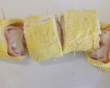 A picture of step 2 of Ham and mozzarella egg roll.
