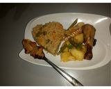 A picture of step 12 of Teriyaki rice with stir fried potatoes.