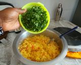 A picture of step 7 of Coconut Fried Rice with butter-steamed veggies.