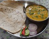 A picture of step 11 of Jowar Bhakri and pithla.