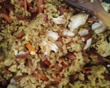 Foto del paso 5 de la receta: Arroz al wok con alitas de pollo y con cebolla, zanahoria y pimientos a la mantequilla y yakiniku