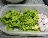 A picture of step 2 of Thai Style LARB Spaghetti with Mushroom and Sausages.