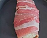 A picture of step 2 of Bacon Wrapped around Chicken breast with soft Smoked Cheese 🤩.