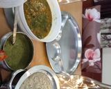 A picture of step 7 of South Indian Pongal, Brinjal sabji dhania chutney.