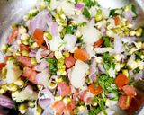 A picture of step 2 of Moong Sprouts Dahi Papdi chaat.