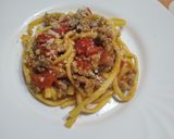 Foto del passaggio 7 della ricetta Scialatielli con salsiccia, peperoni pomodorini e zafferano