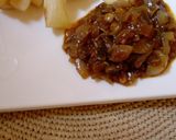 A picture of step 1 of Yam fingers with onion source.