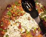 A picture of step 7 of Chinese fried rice with coleslow and fry meat.