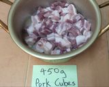 A picture of step 1 of Honey preserved prune pork belly.