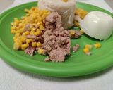Foto del paso 2 de la receta: Arroz con maíz،queso fresco،atún y salsa de soja